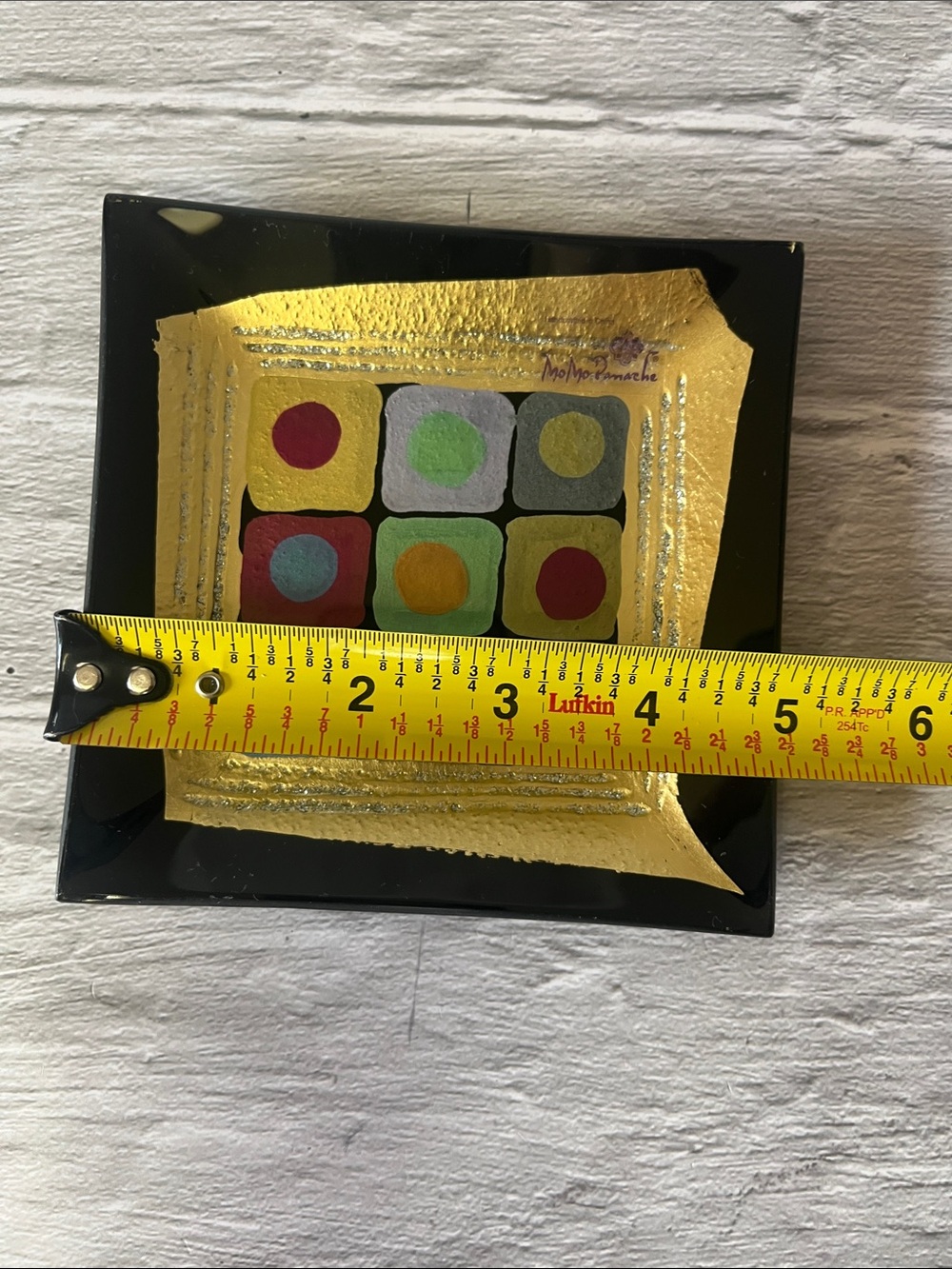 MoMo Panache Abstract Colorful Geometric Inlay Square Glass Plates - Picture 8 of 11